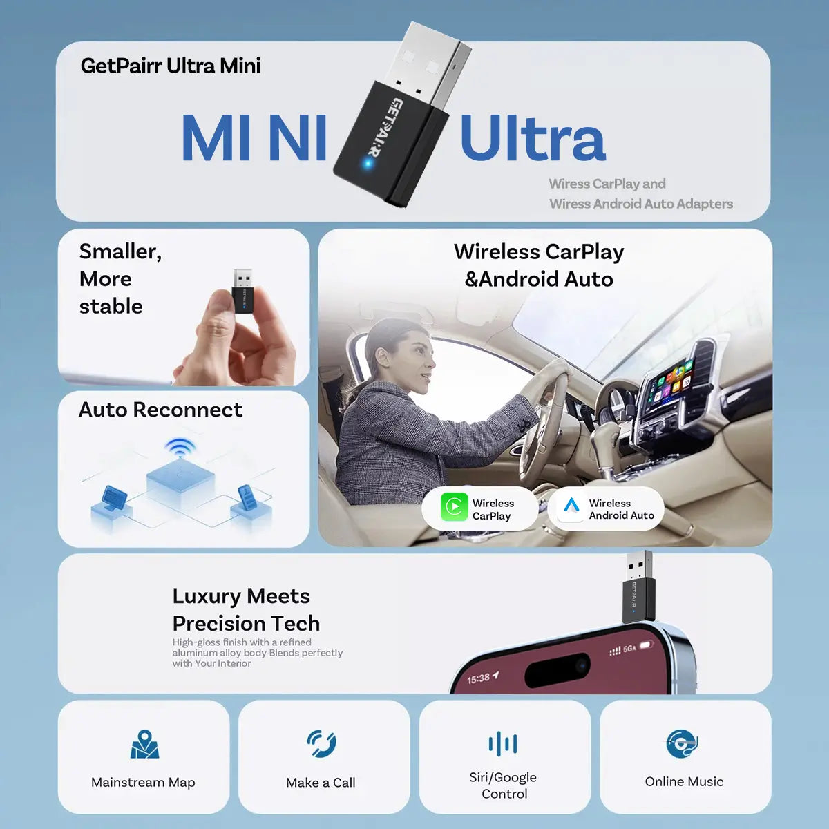 ✨2025 The Tiniest Adapter-GetPairr™ Ultra Mini 3.0 wireless CarPlay Android Auto