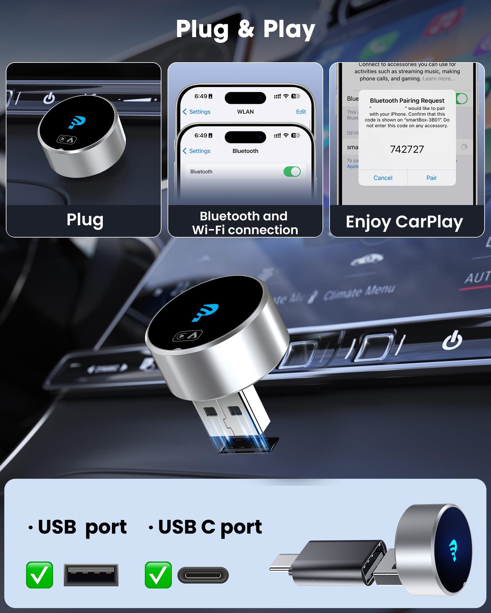2026 GetPairr™ MiniPod3.0 | Wireless CarPlay & Android Auto Adapter